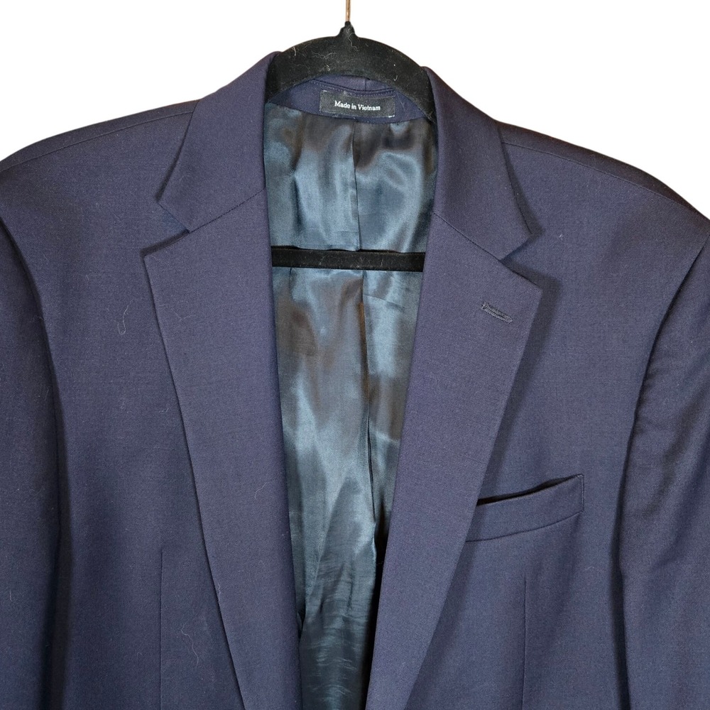 Joseph & Feiss Gold Blazer Mens 38 Long‎ Navy Blue Wool Elbow Patch Classic Fit